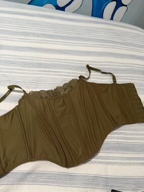 Olive Lace-Trim Corset Top